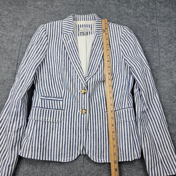 J Crew Schoolboy Blazer Womens 4 Blue Stripe Linen Preppy Academia Timeless - Picture 6 of 7